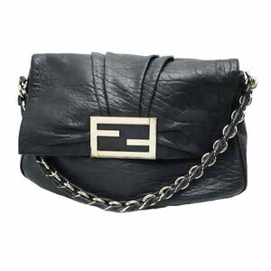 Fendi Chain Shoulder Bag Leather Black